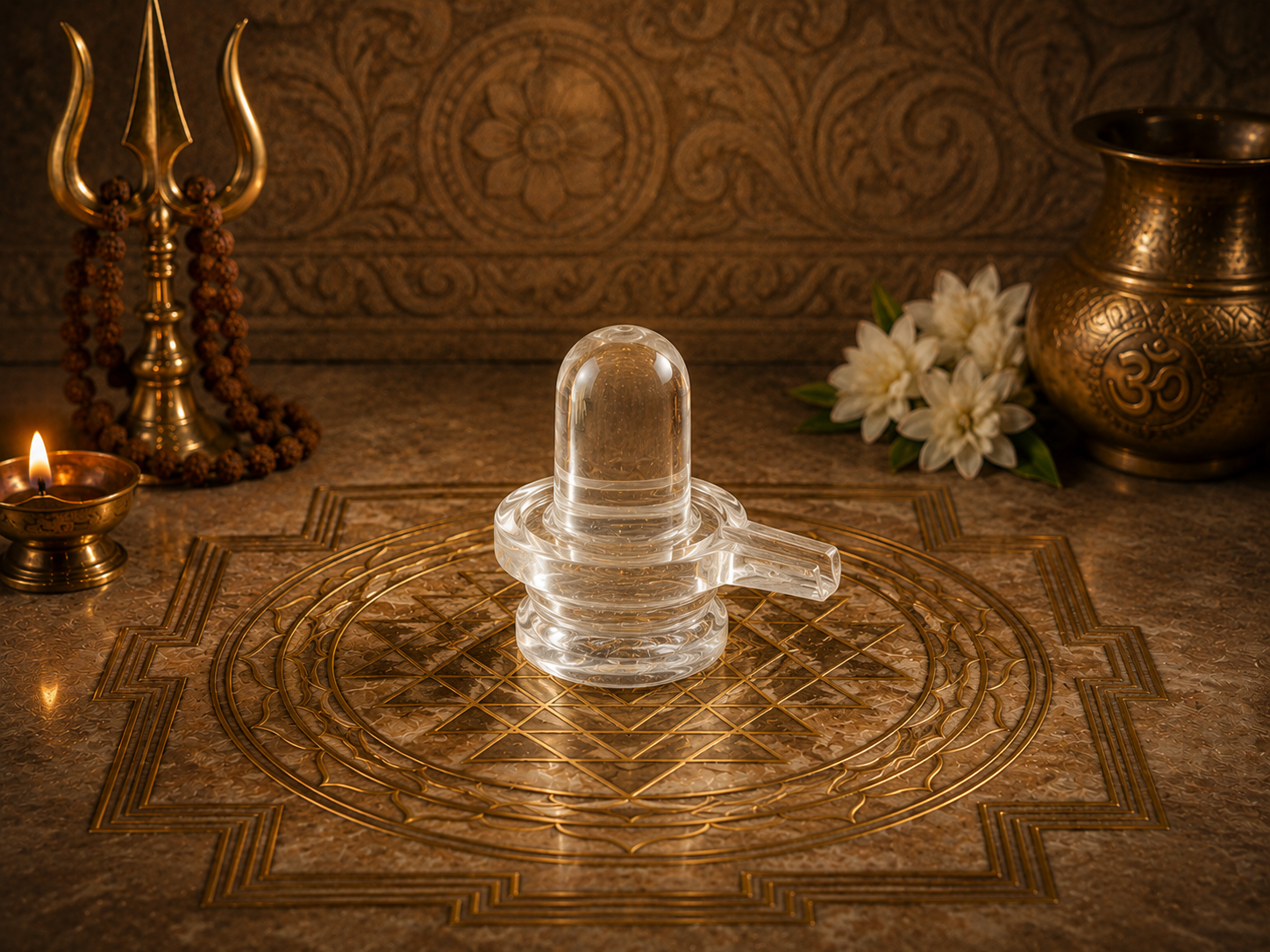 Sphatik crystal used in Hindu spiritual traditions and sacred worship